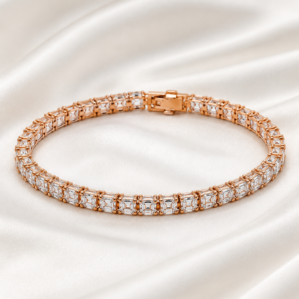 Asscher Cut Prong-Set Lab-Grown Diamond Tennis Bracelet | IGI Certified | 14K & 18K Gold, Platinum