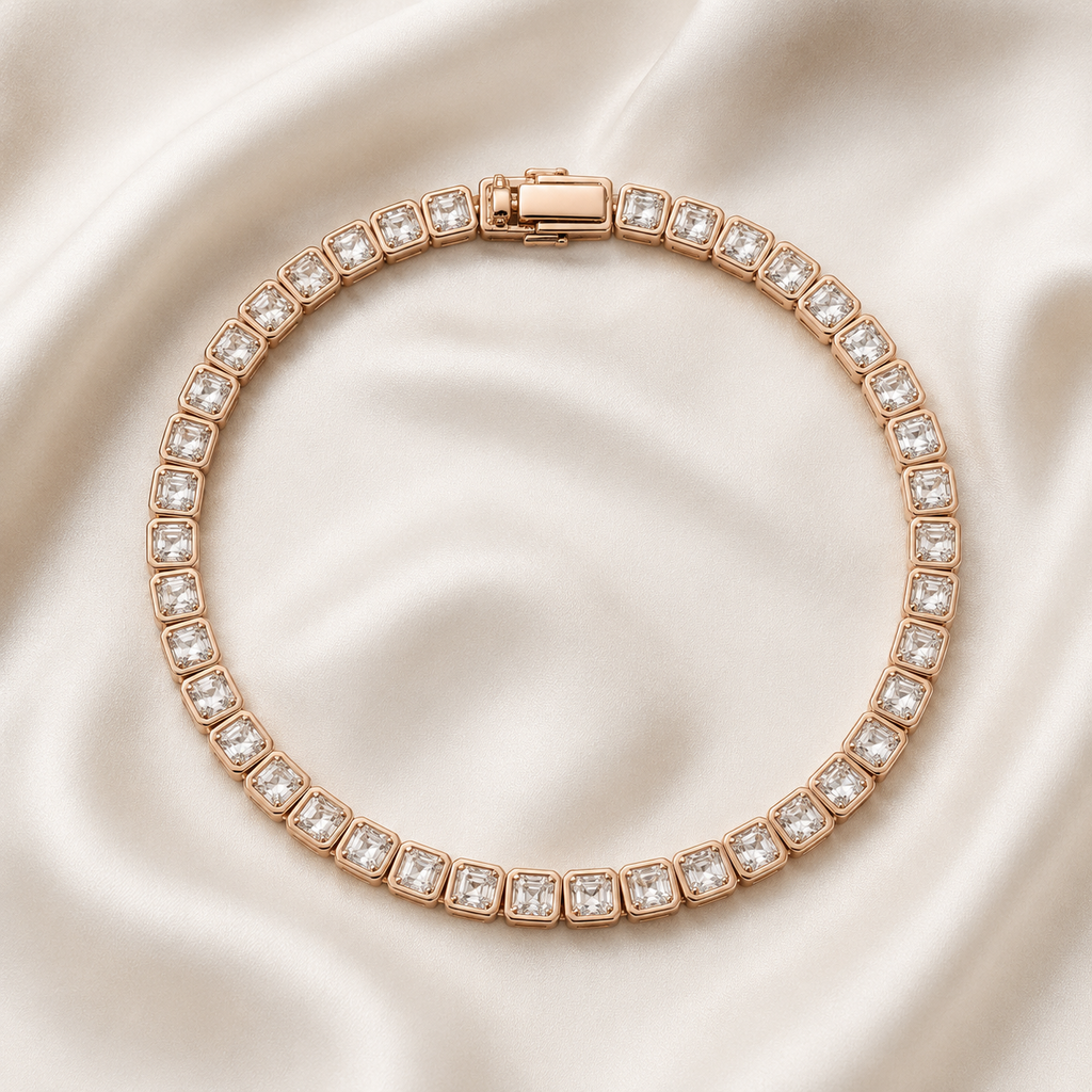 Asscher Cut Bezel-Set Lab-Grown Diamond Tennis Bracelet | IGI Certified | 14K & 18K Gold, Platinum
