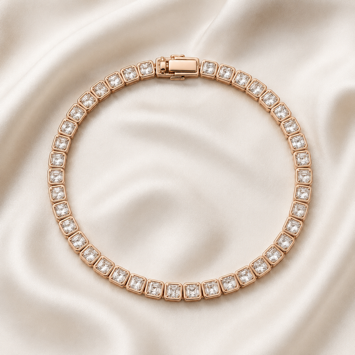 Asscher Cut Bezel-Set Lab-Grown Diamond Tennis Bracelet | IGI Certified | 14K & 18K Gold, Platinum