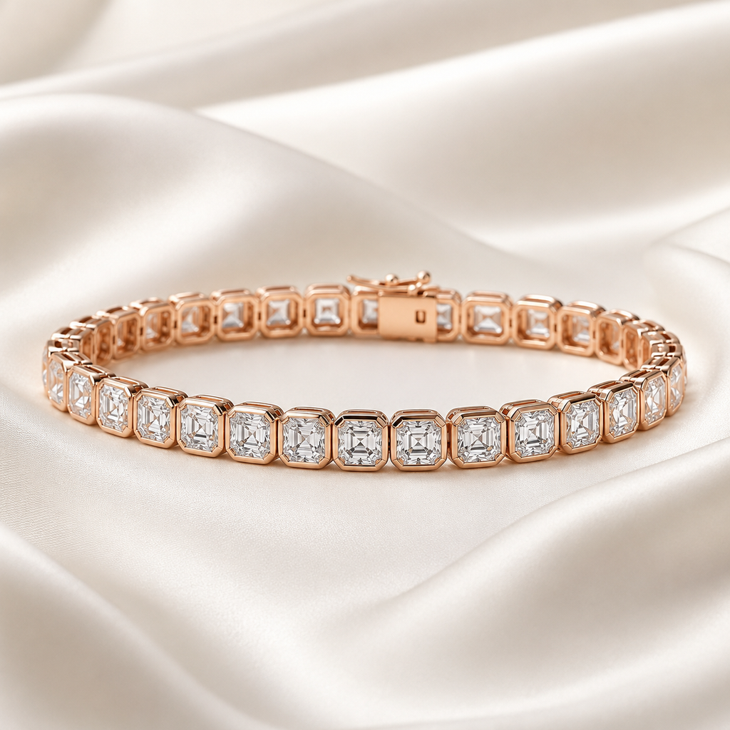Asscher Cut Bezel-Set Lab-Grown Diamond Tennis Bracelet | IGI Certified | 14K & 18K Gold, Platinum