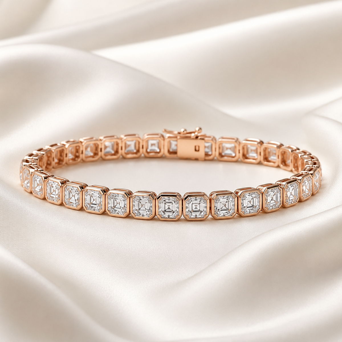 Asscher Cut Bezel-Set Lab-Grown Diamond Tennis Bracelet | IGI Certified | 14K & 18K Gold, Platinum