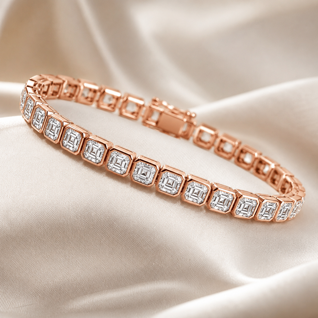Asscher Cut Bezel-Set Lab-Grown Diamond Tennis Bracelet | IGI Certified | 14K & 18K Gold, Platinum