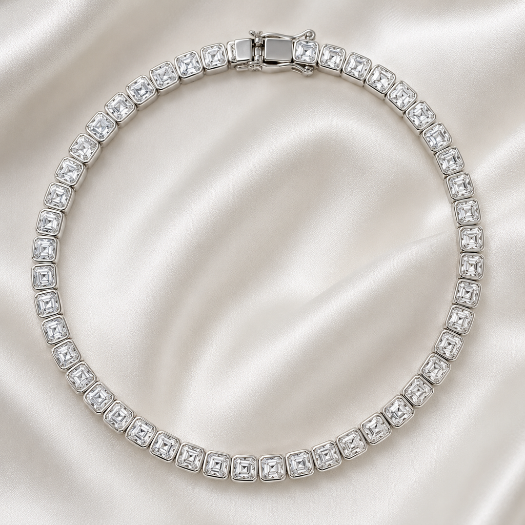 Asscher Cut Bezel-Set Lab-Grown Diamond Tennis Bracelet | IGI Certified | 14K & 18K Gold, Platinum