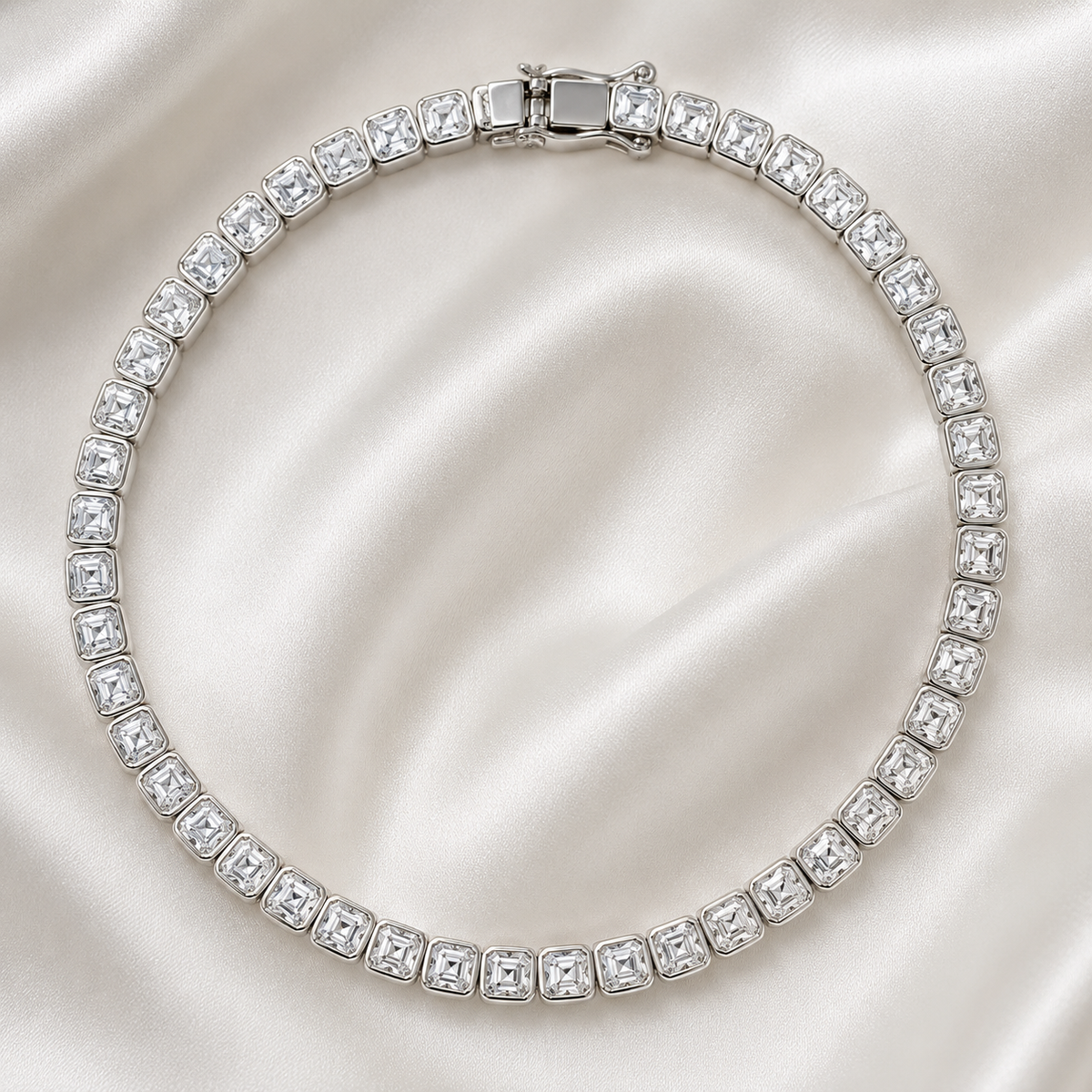 Asscher Cut Bezel-Set Lab-Grown Diamond Tennis Bracelet | IGI Certified | 14K & 18K Gold, Platinum