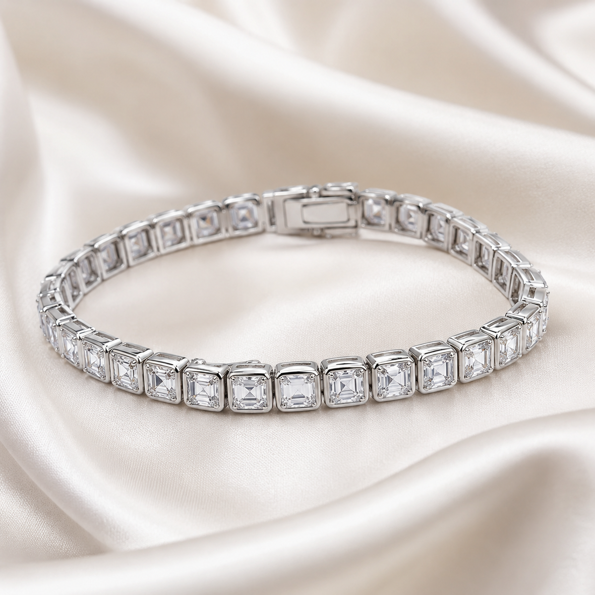Asscher Cut Bezel-Set Lab-Grown Diamond Tennis Bracelet | IGI Certified | 14K & 18K Gold, Platinum