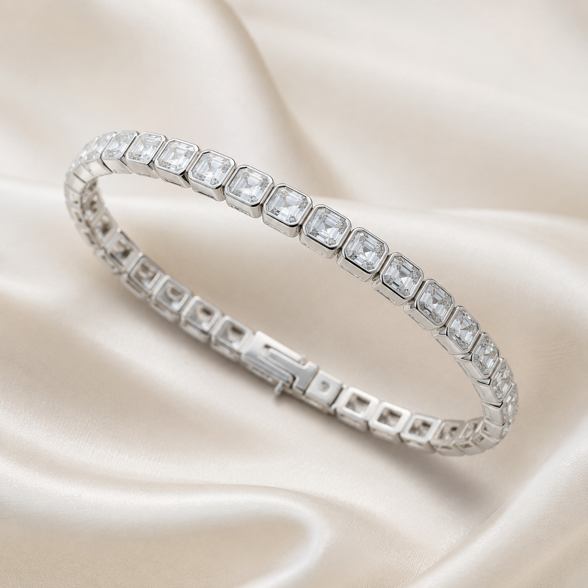 Asscher Cut Bezel-Set Lab-Grown Diamond Tennis Bracelet | IGI Certified | 14K & 18K Gold, Platinum