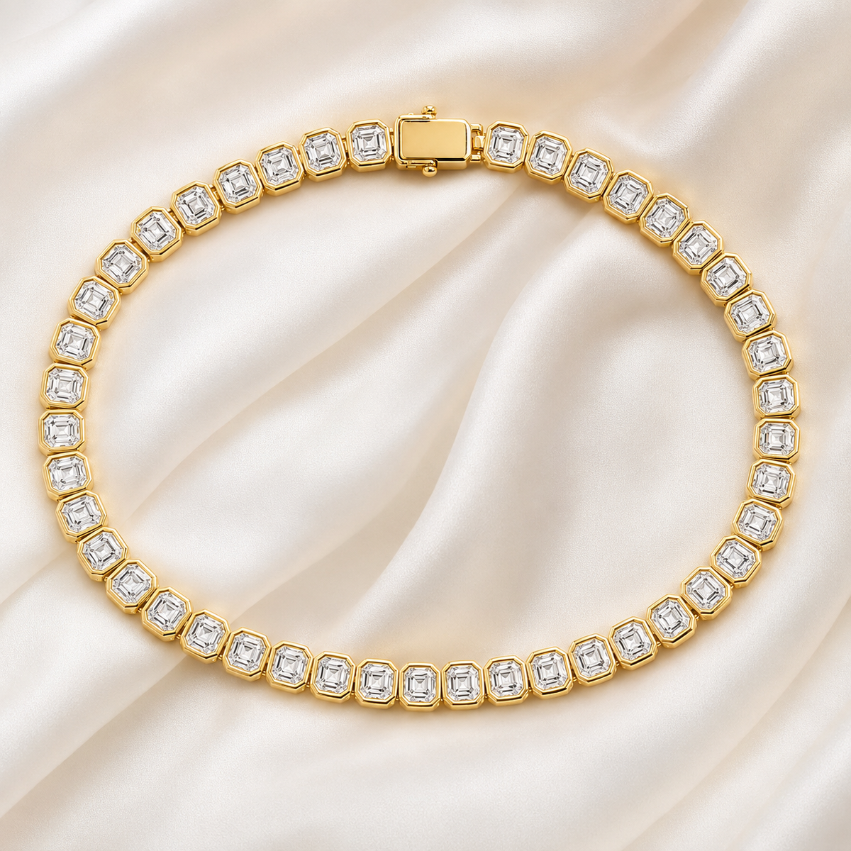 Asscher Cut Bezel-Set Lab-Grown Diamond Tennis Bracelet | IGI Certified | 14K & 18K Gold, Platinum