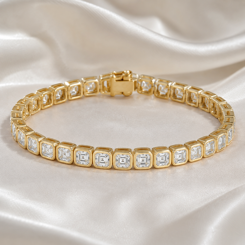 Asscher Cut Bezel-Set Lab-Grown Diamond Tennis Bracelet | IGI Certified | 14K & 18K Gold, Platinum