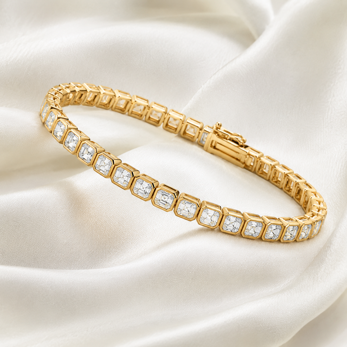 Asscher Cut Bezel-Set Lab-Grown Diamond Tennis Bracelet | IGI Certified | 14K & 18K Gold, Platinum