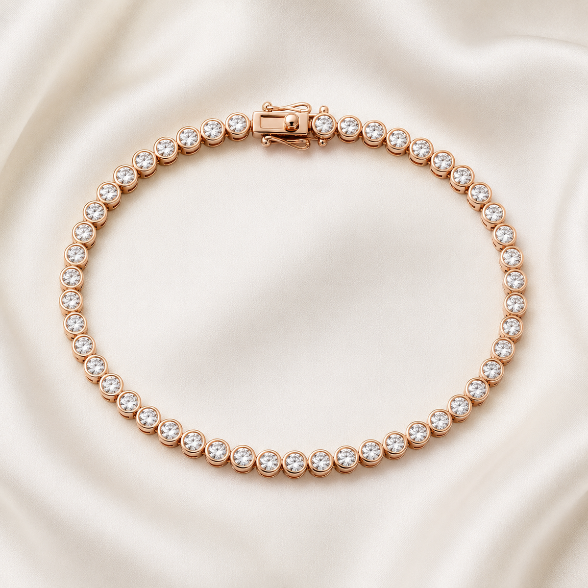 Round Cut Bezel-Set Lab-Grown Diamond Tennis Bracelet | IGI Certified | 14K & 18K Gold, Platinum