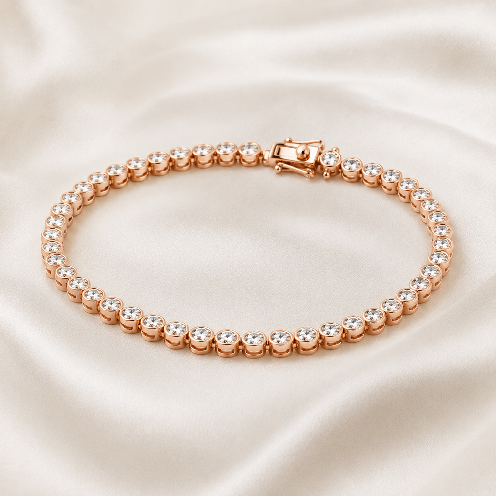 Round Cut Bezel-Set Lab-Grown Diamond Tennis Bracelet | IGI Certified | 14K & 18K Gold, Platinum