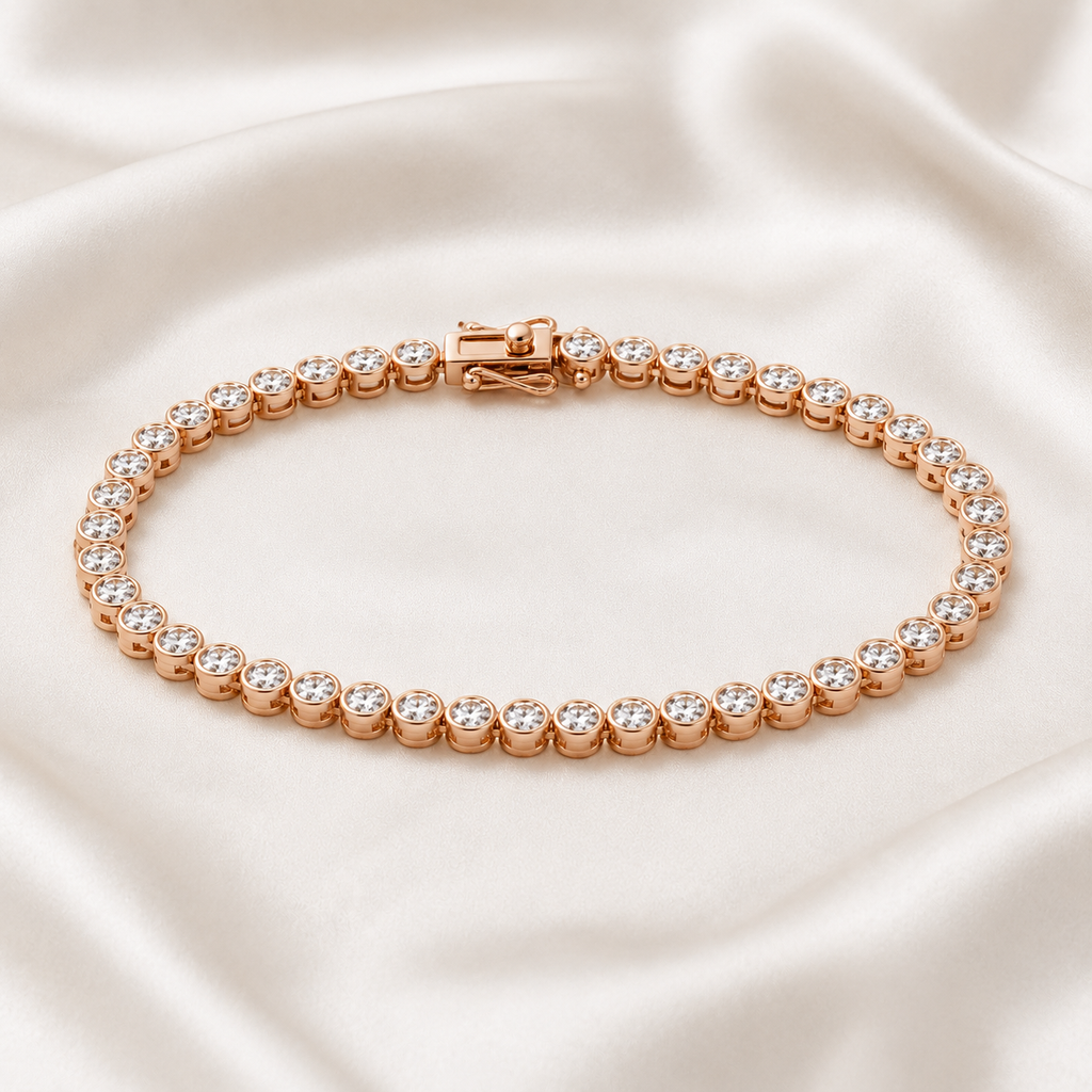 Round Cut Bezel-Set Lab-Grown Diamond Tennis Bracelet | IGI Certified | 14K & 18K Gold, Platinum