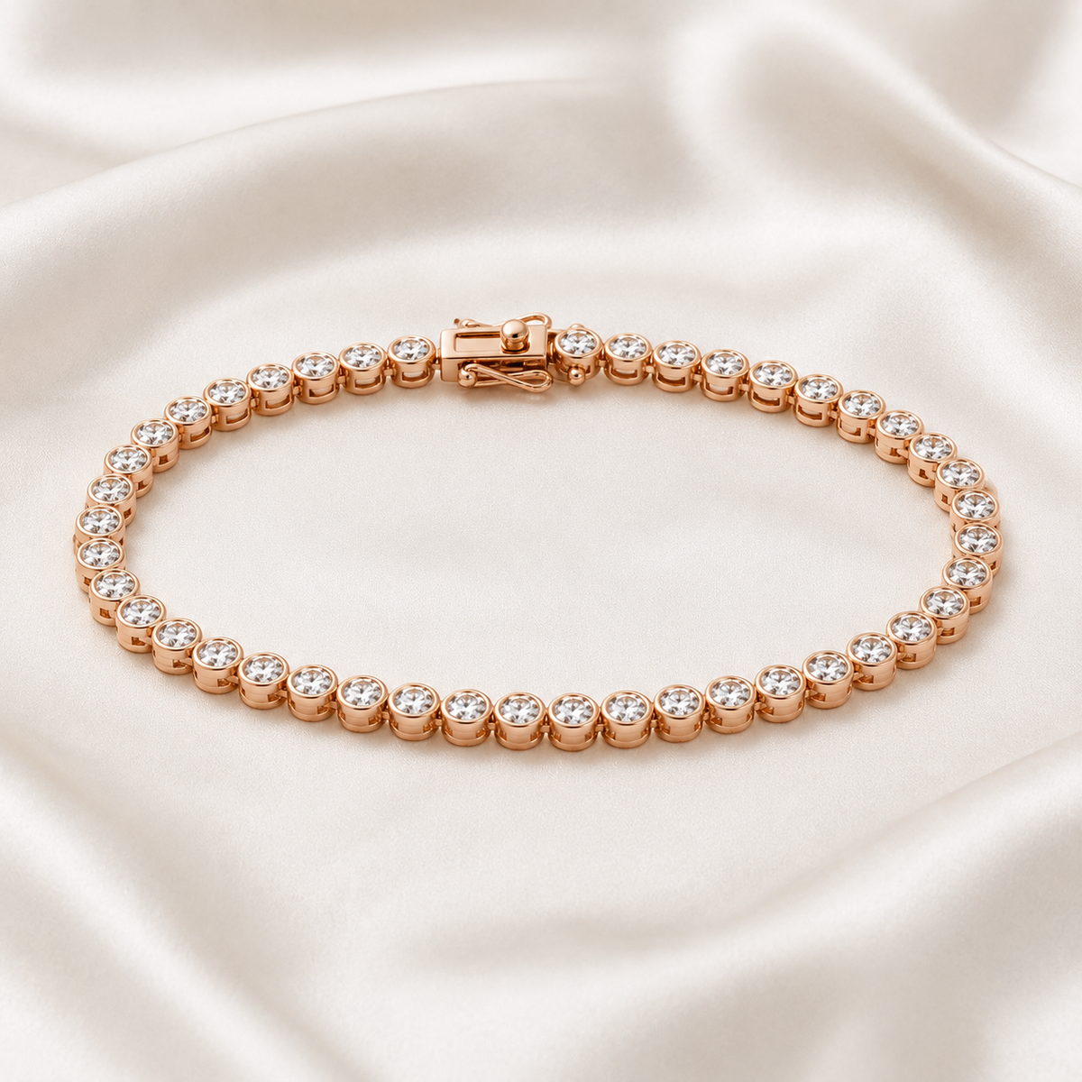 Round Cut Bezel-Set Lab-Grown Diamond Tennis Bracelet | IGI Certified | 14K & 18K Gold, Platinum