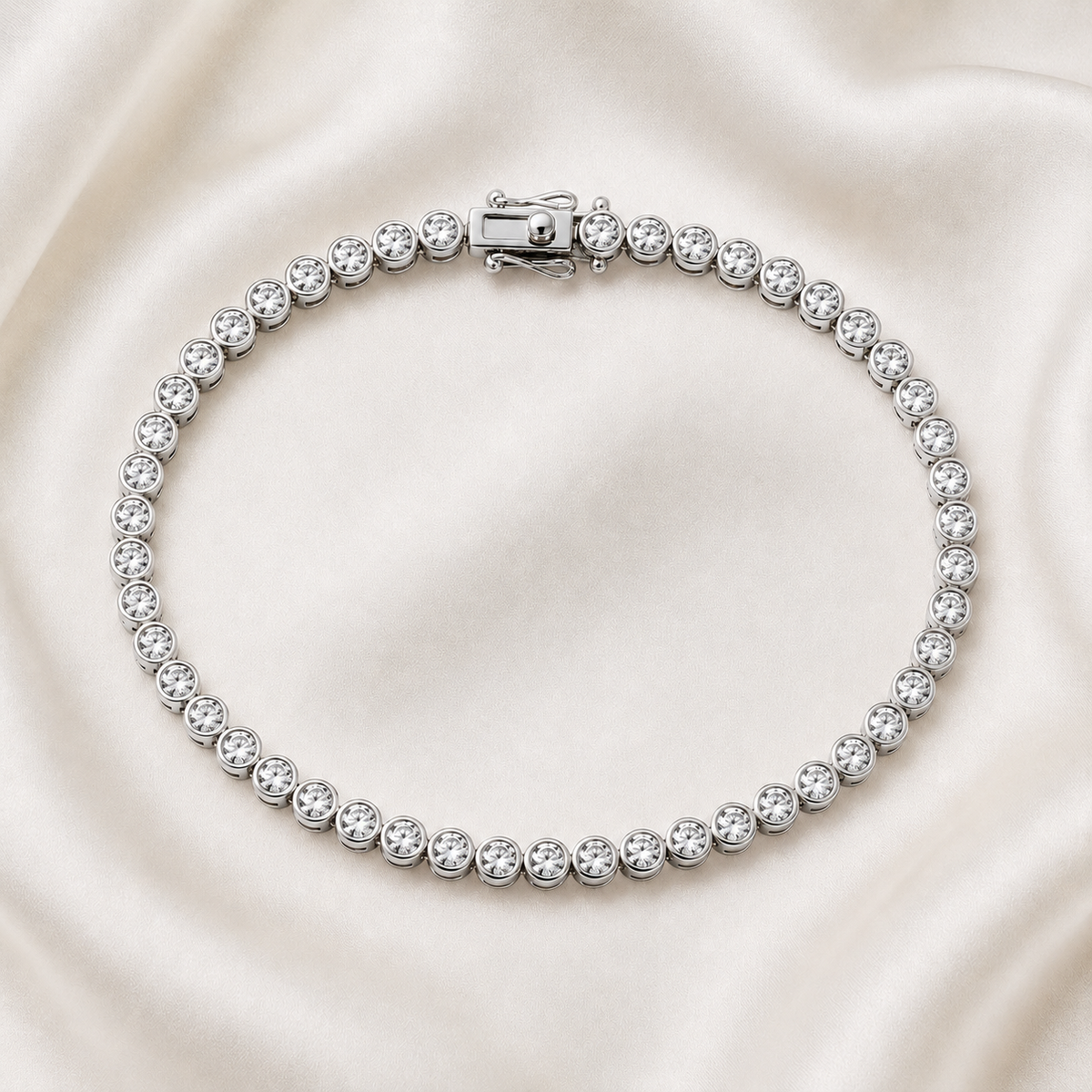 Round Cut Bezel-Set Lab-Grown Diamond Tennis Bracelet | IGI Certified | 14K & 18K Gold, Platinum