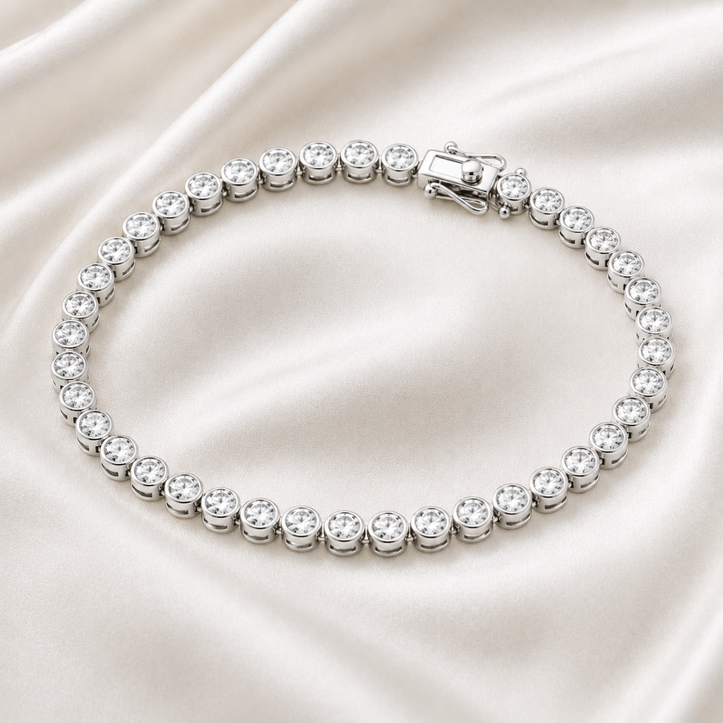 Round Cut Bezel-Set Lab-Grown Diamond Tennis Bracelet | IGI Certified | 14K & 18K Gold, Platinum
