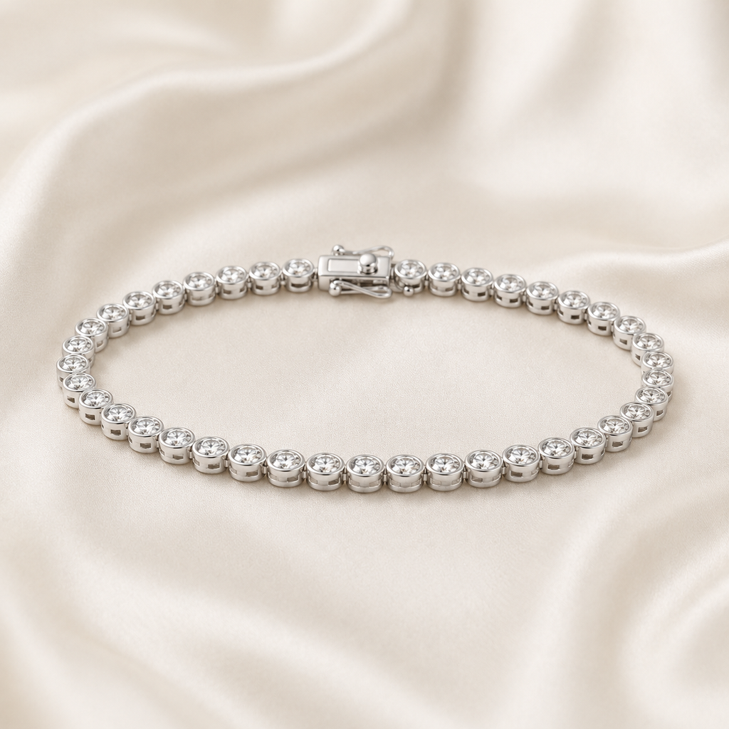 Round Cut Bezel-Set Lab-Grown Diamond Tennis Bracelet | IGI Certified | 14K & 18K Gold, Platinum