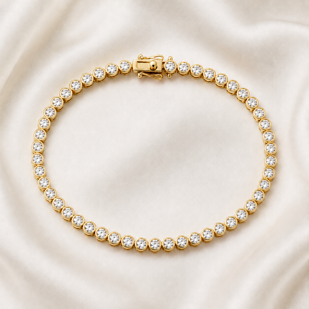 Round Cut Bezel-Set Lab-Grown Diamond Tennis Bracelet | IGI Certified | 14K & 18K Gold, Platinum