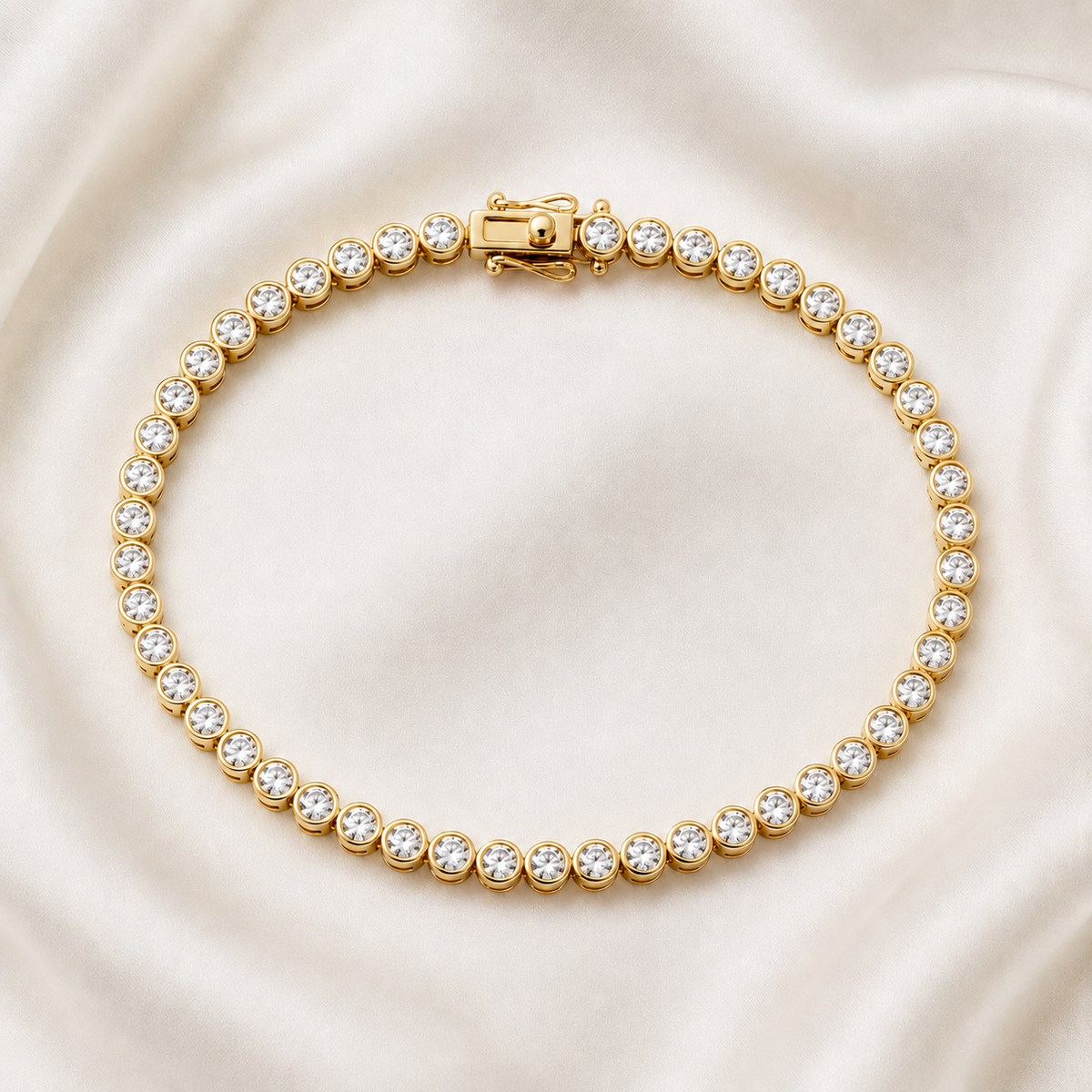 Round Cut Bezel-Set Lab-Grown Diamond Tennis Bracelet | IGI Certified | 14K & 18K Gold, Platinum