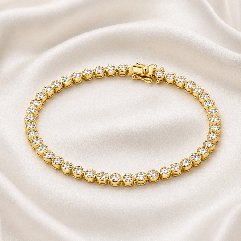 Round Cut Bezel-Set Lab-Grown Diamond Tennis Bracelet | IGI Certified | 14K & 18K Gold, Platinum