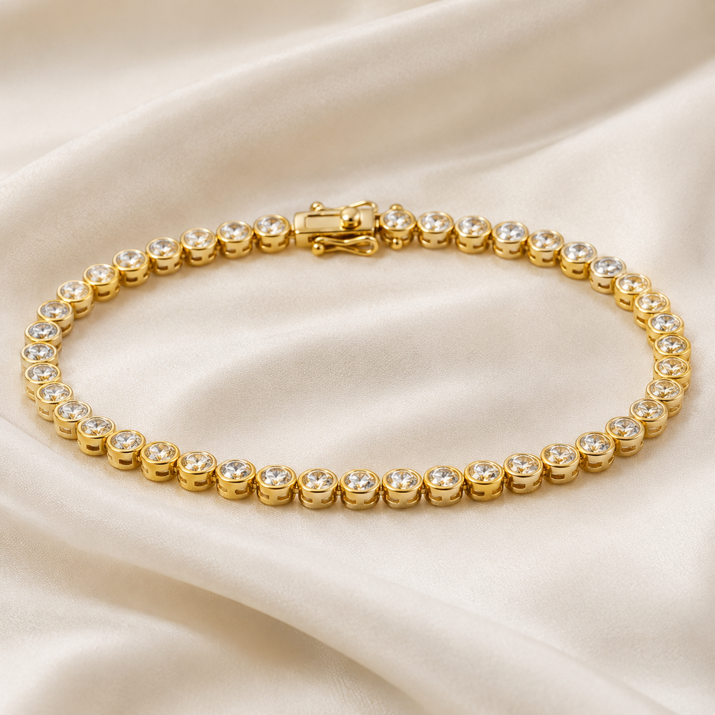 Round Cut Bezel-Set Lab-Grown Diamond Tennis Bracelet | IGI Certified | 14K & 18K Gold, Platinum