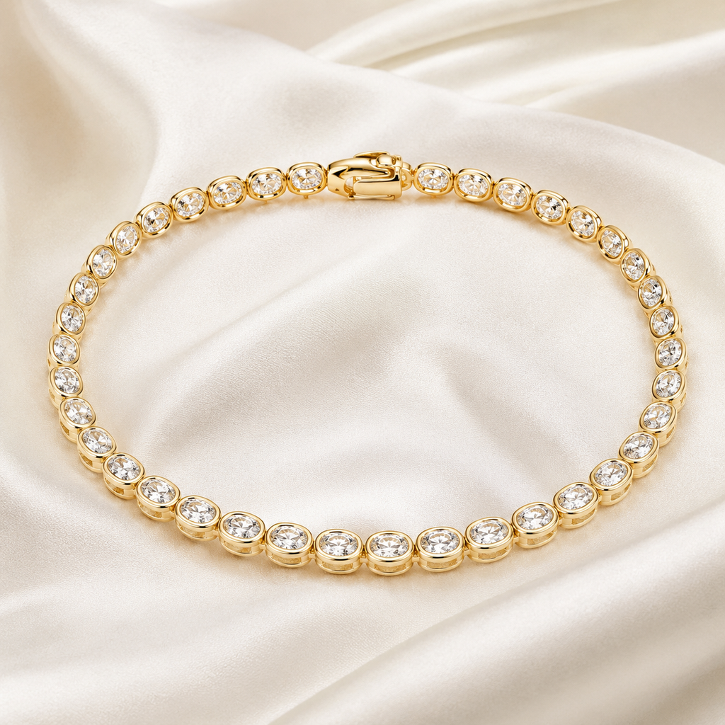 Oval Cut Bezel-Set Lab-Grown Diamond Tennis Bracelet | IGI Certified | 14K & 18K Gold, Platinum
