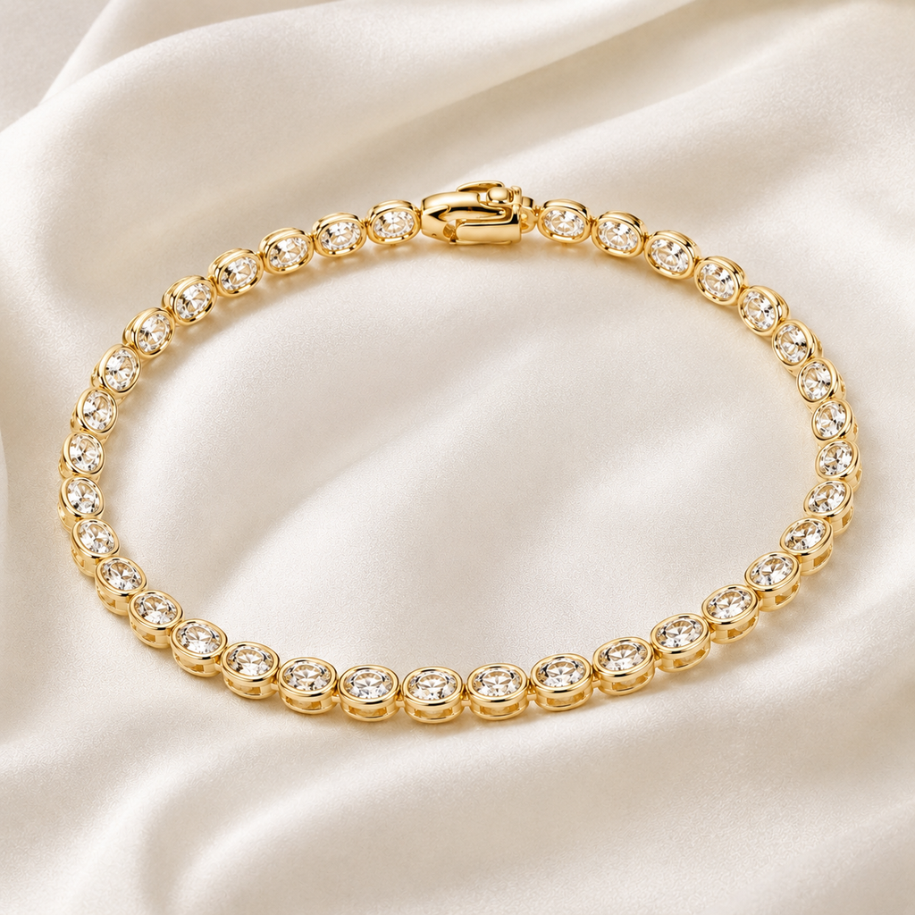 Oval Cut Bezel-Set Lab-Grown Diamond Tennis Bracelet | IGI Certified | 14K & 18K Gold, Platinum