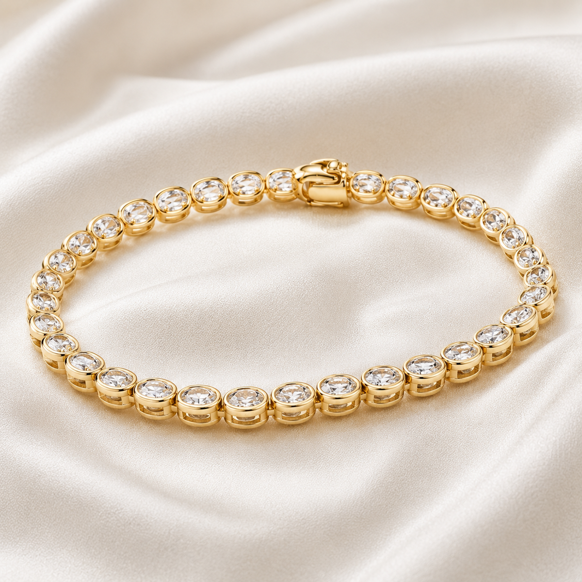Oval Cut Bezel-Set Lab-Grown Diamond Tennis Bracelet | IGI Certified | 14K & 18K Gold, Platinum
