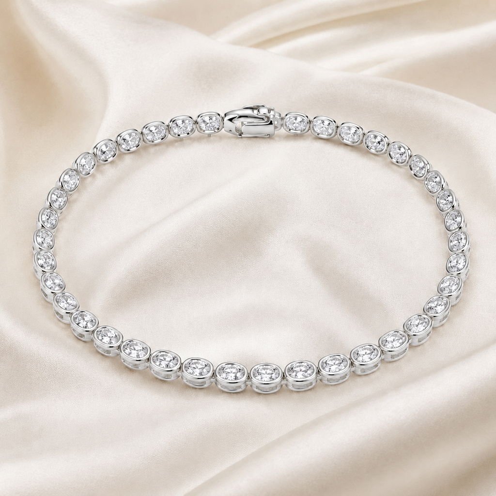 Oval Cut Bezel-Set Lab-Grown Diamond Tennis Bracelet | IGI Certified | 14K & 18K Gold, Platinum