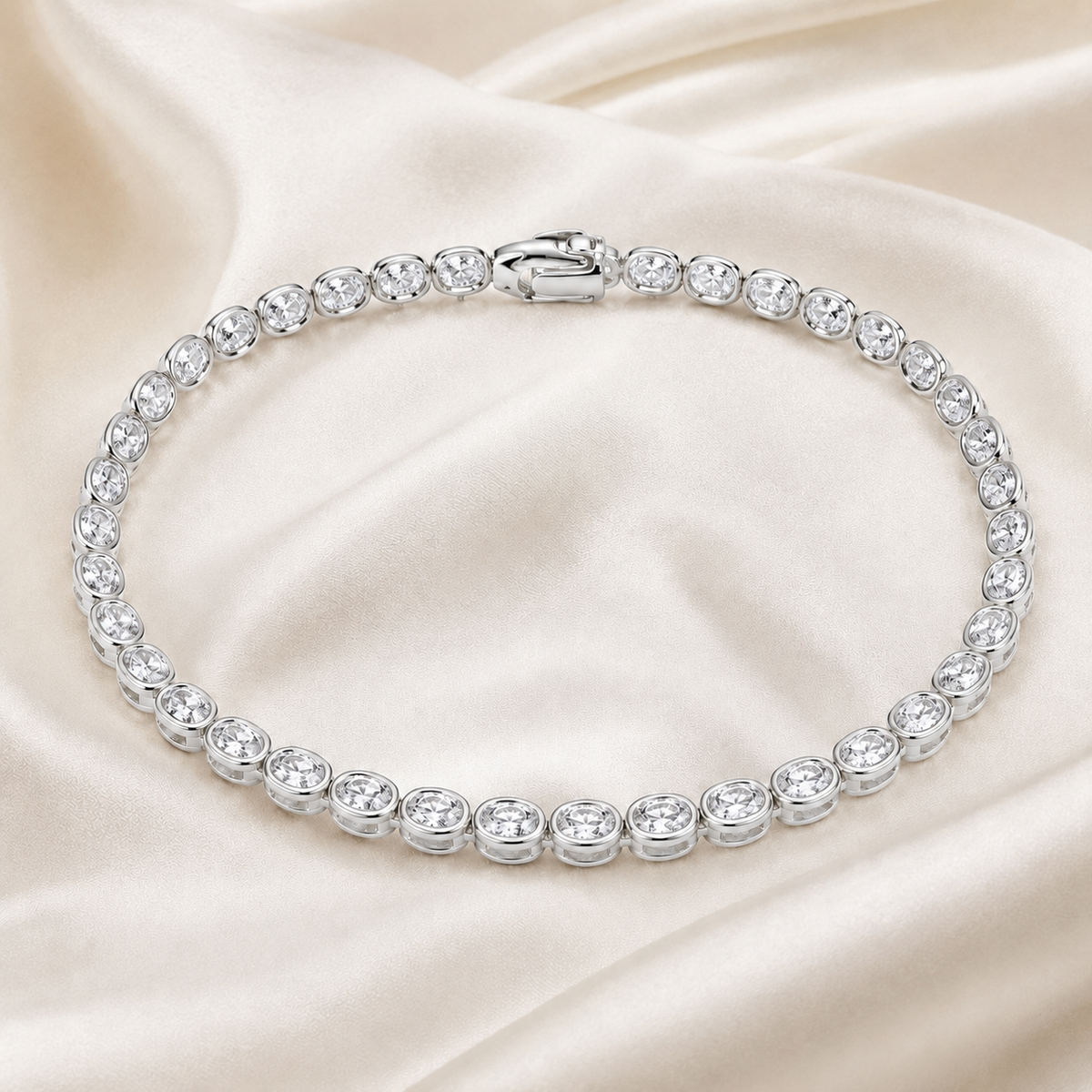 Oval Cut Bezel-Set Lab-Grown Diamond Tennis Bracelet | IGI Certified | 14K & 18K Gold, Platinum