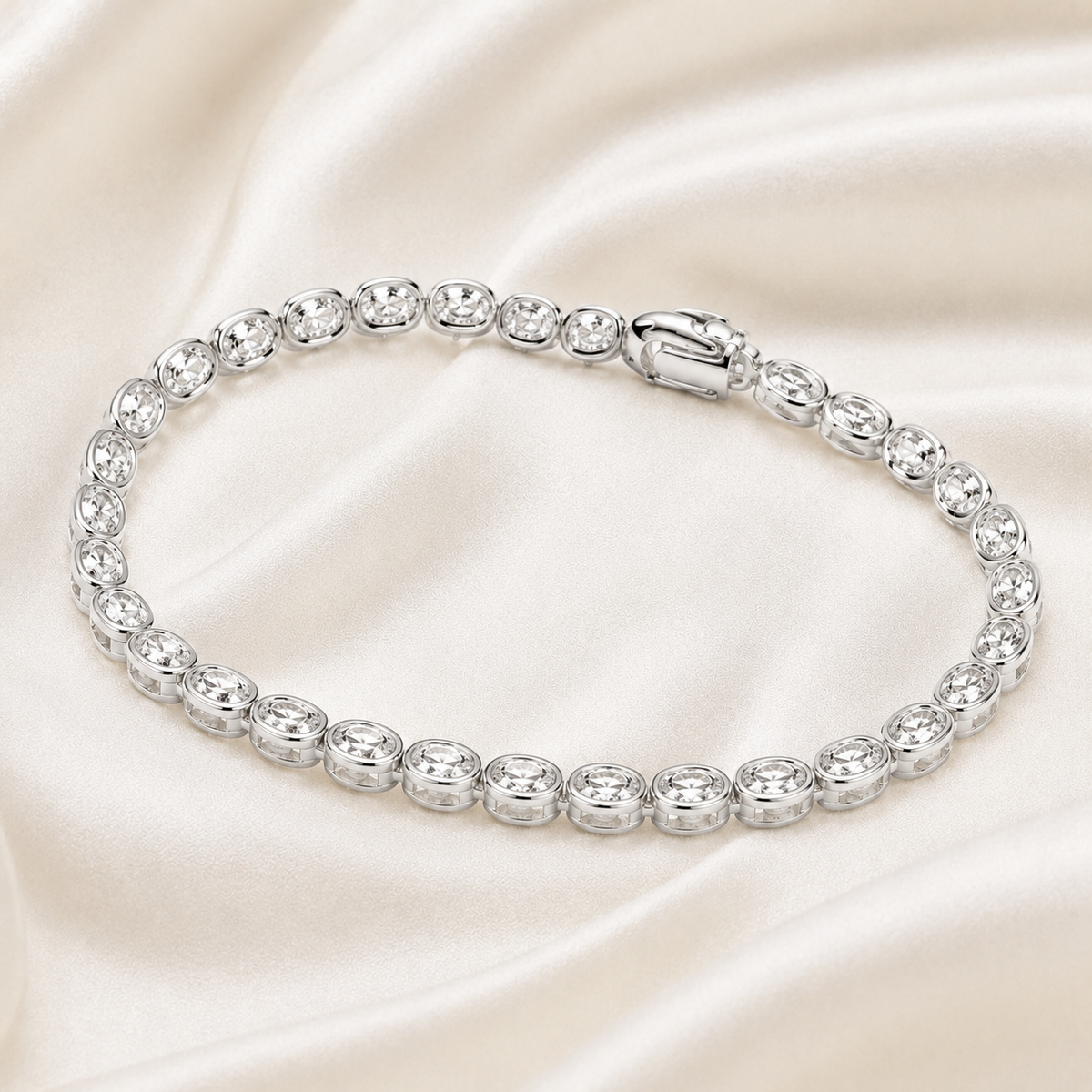 Oval Cut Bezel-Set Lab-Grown Diamond Tennis Bracelet | IGI Certified | 14K & 18K Gold, Platinum