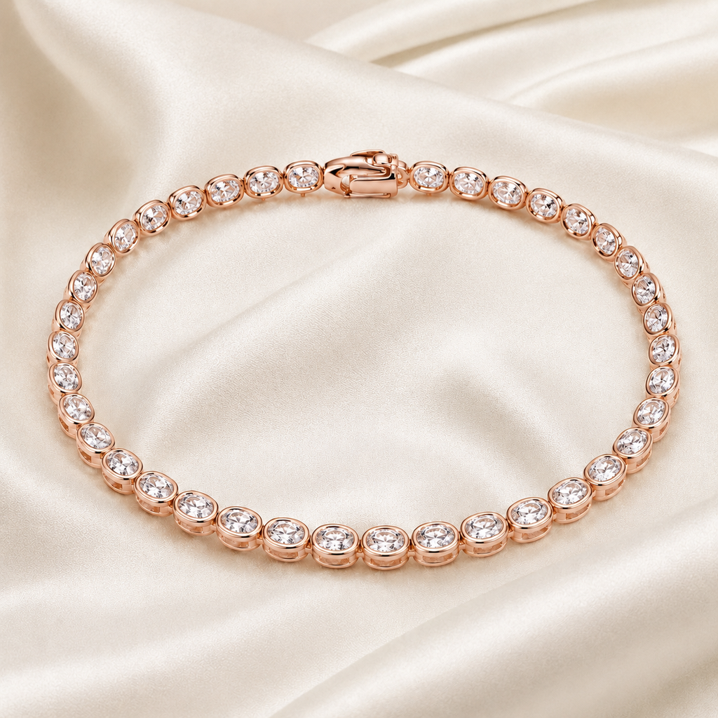 Oval Cut Bezel-Set Lab-Grown Diamond Tennis Bracelet | IGI Certified | 14K & 18K Gold, Platinum