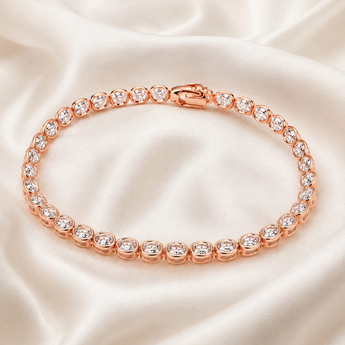 Oval Cut Bezel-Set Lab-Grown Diamond Tennis Bracelet | IGI Certified | 14K & 18K Gold, Platinum