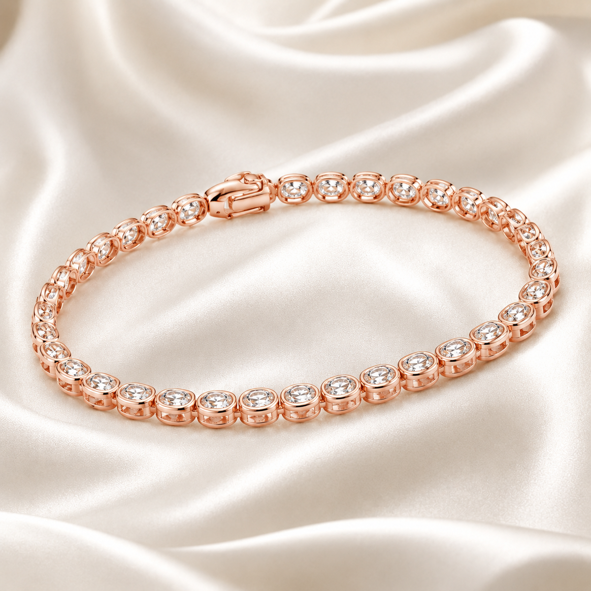 Oval Cut Bezel-Set Lab-Grown Diamond Tennis Bracelet | IGI Certified | 14K & 18K Gold, Platinum
