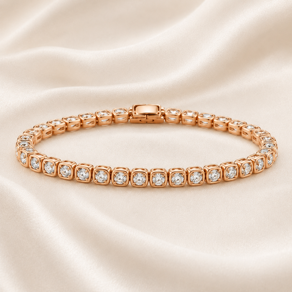 Cushion Cut Bezel-Set Lab-Grown Diamond Tennis Bracelet | IGI Certified | 14K & 18K Gold, Platinum