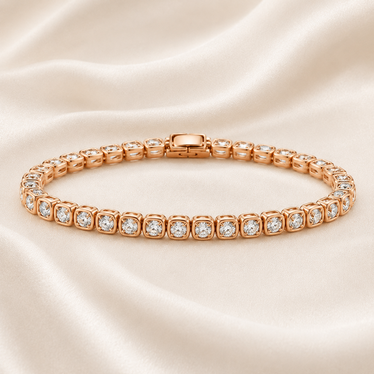 Cushion Cut Bezel-Set Lab-Grown Diamond Tennis Bracelet | IGI Certified | 14K & 18K Gold, Platinum