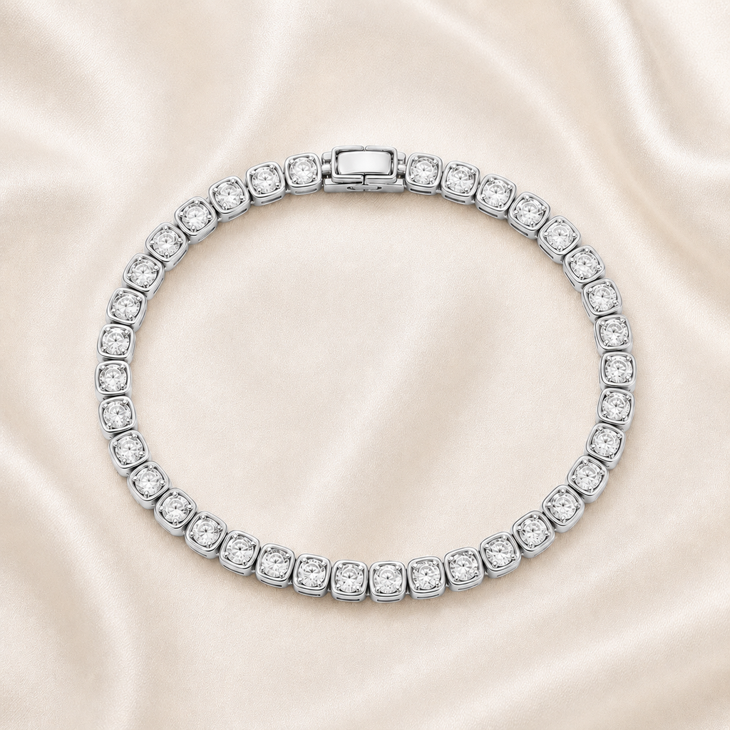 Cushion Cut Bezel-Set Lab-Grown Diamond Tennis Bracelet | IGI Certified | 14K & 18K Gold, Platinum