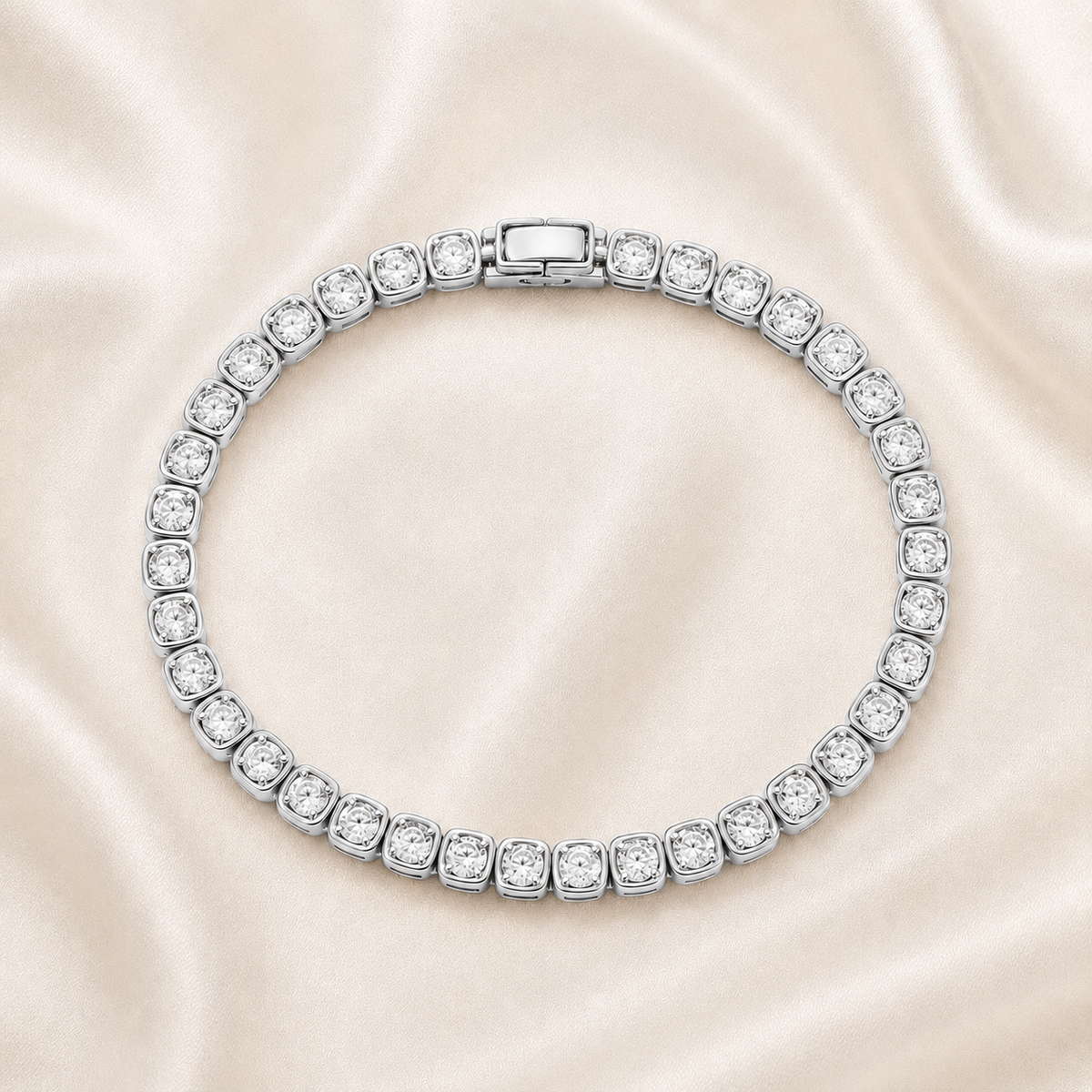 Cushion Cut Bezel-Set Lab-Grown Diamond Tennis Bracelet | IGI Certified | 14K & 18K Gold, Platinum