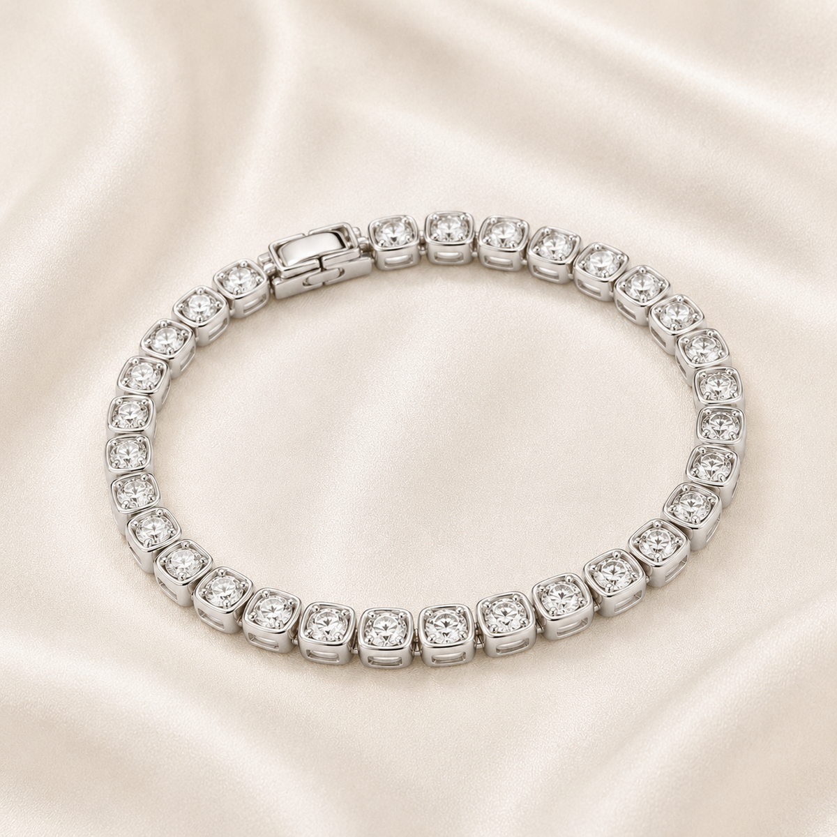 Cushion Cut Bezel-Set Lab-Grown Diamond Tennis Bracelet | IGI Certified | 14K & 18K Gold, Platinum