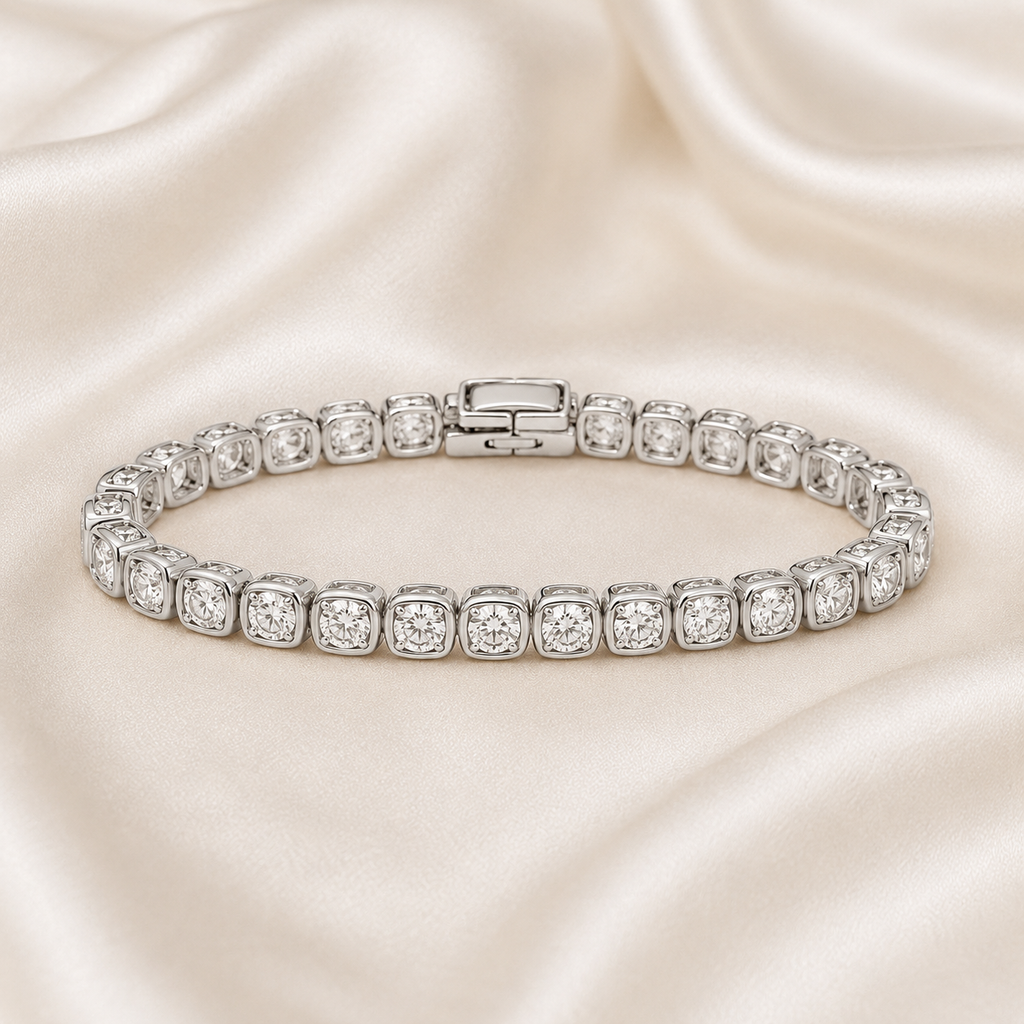 Cushion Cut Bezel-Set Lab-Grown Diamond Tennis Bracelet | IGI Certified | 14K & 18K Gold, Platinum