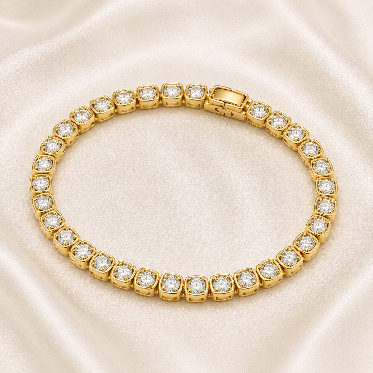 Cushion Cut Bezel-Set Lab-Grown Diamond Tennis Bracelet | IGI Certified | 14K & 18K Gold, Platinum