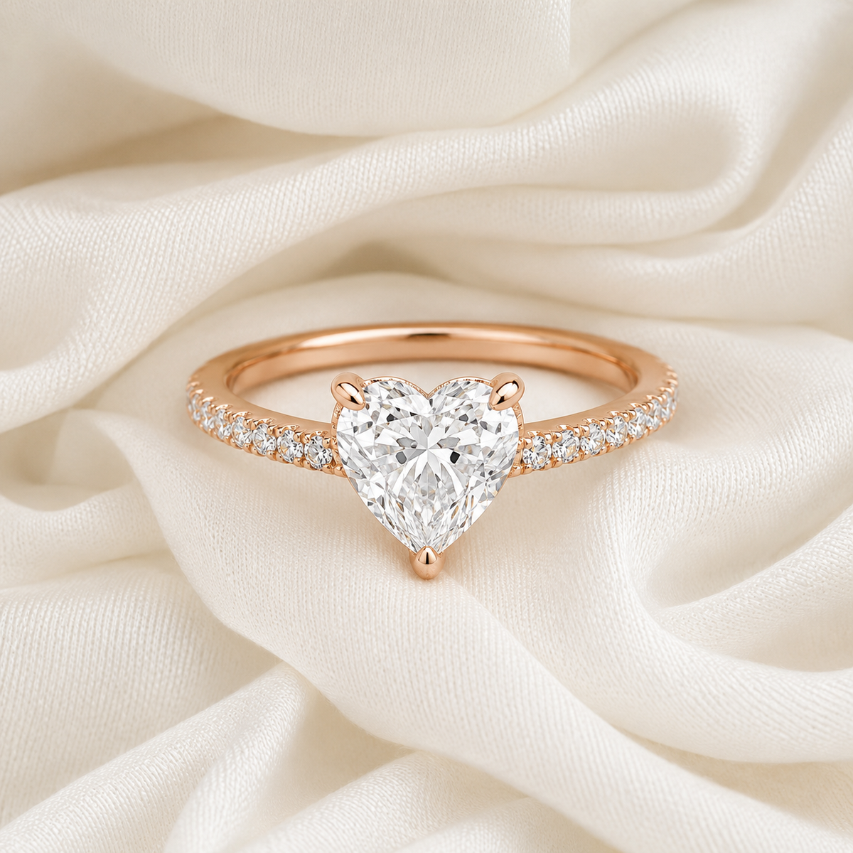 Heart Diamond Pavé Engagement Ring | IGI Certified Lab-Grown | 1–5 CT | 14K & 18K Gold, Platinum
