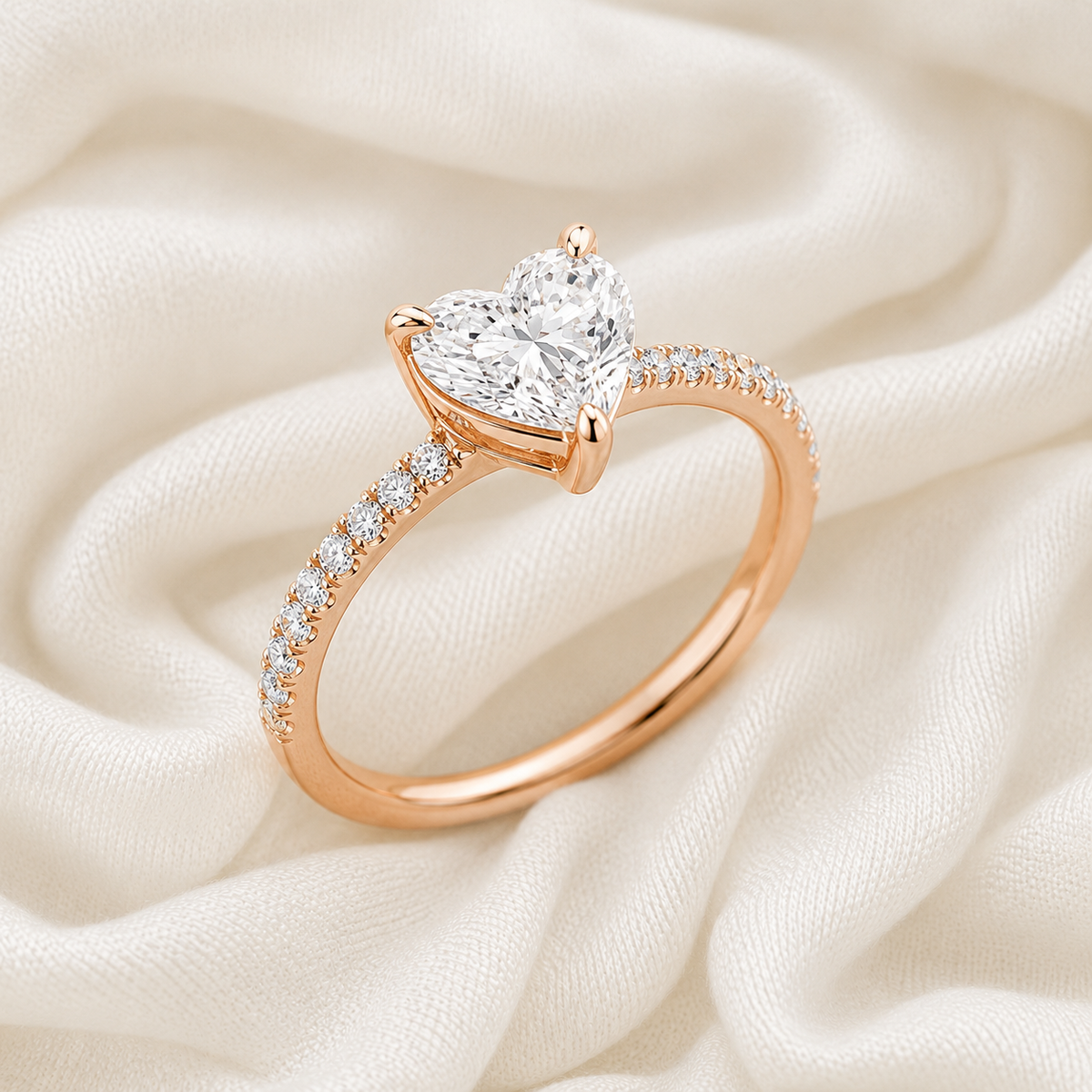 Heart Diamond Pavé Engagement Ring | IGI Certified Lab-Grown | 1–5 CT | 14K & 18K Gold, Platinum