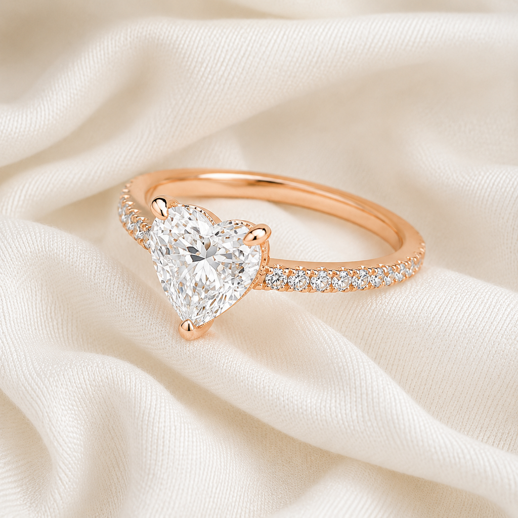 Heart Diamond Pavé Engagement Ring | IGI Certified Lab-Grown | 1–5 CT | 14K & 18K Gold, Platinum