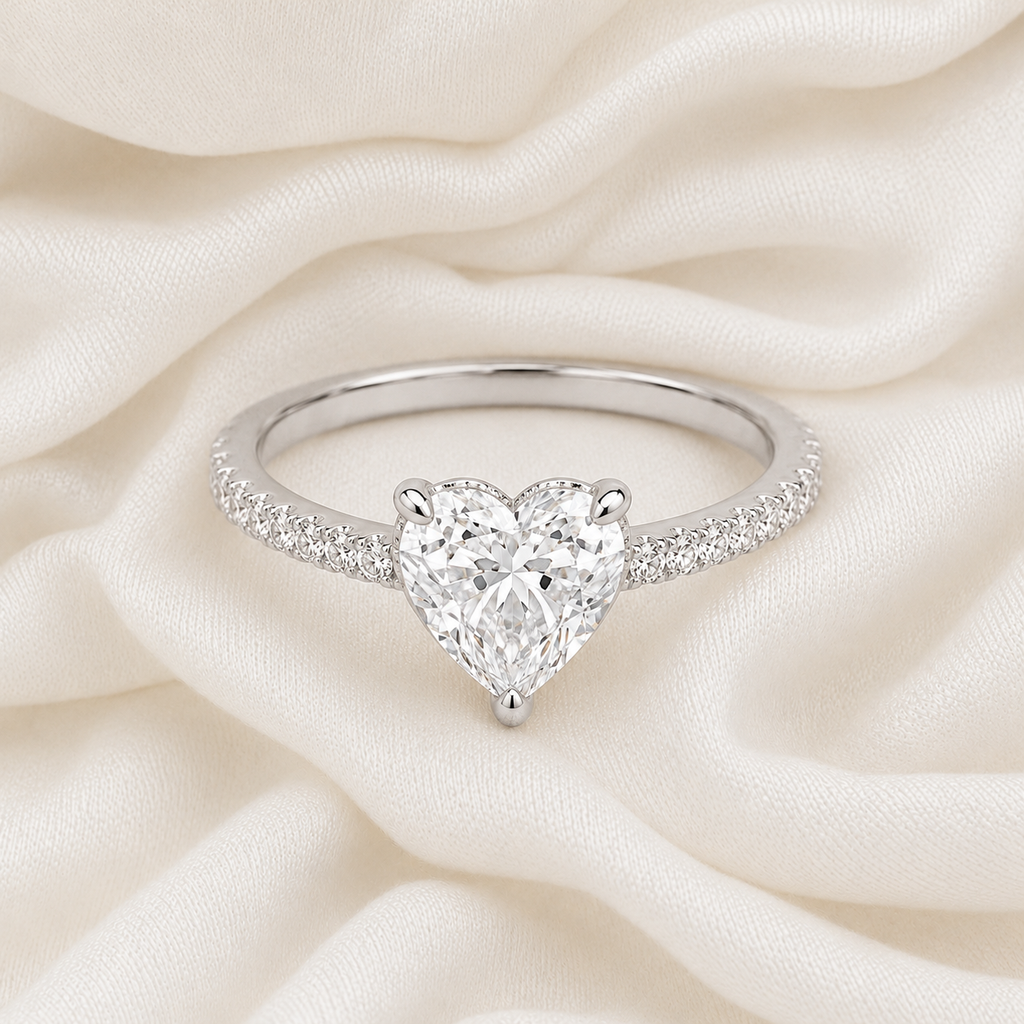 Heart Diamond Pavé Engagement Ring | IGI Certified Lab-Grown | 1–5 CT | 14K & 18K Gold, Platinum