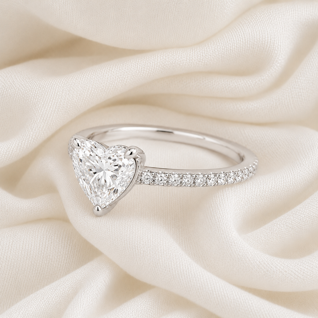 Heart Diamond Pavé Engagement Ring | IGI Certified Lab-Grown | 1–5 CT | 14K & 18K Gold, Platinum