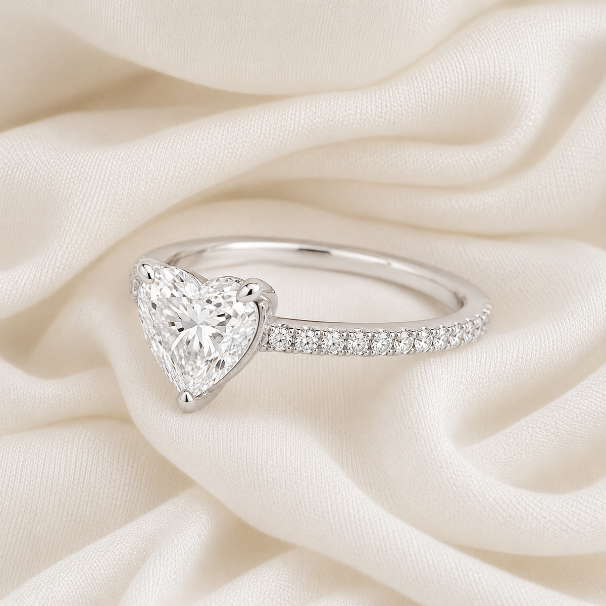 Heart Diamond Pavé Engagement Ring | IGI Certified Lab-Grown | 1–5 CT | 14K & 18K Gold, Platinum