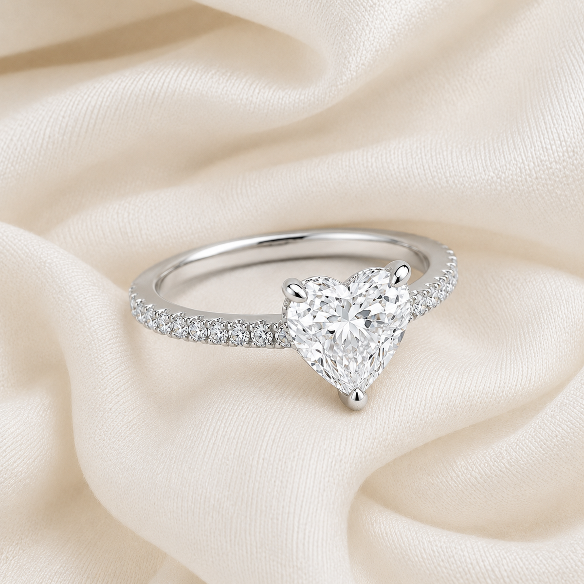 Heart Diamond Pavé Engagement Ring | IGI Certified Lab-Grown | 1–5 CT | 14K & 18K Gold, Platinum