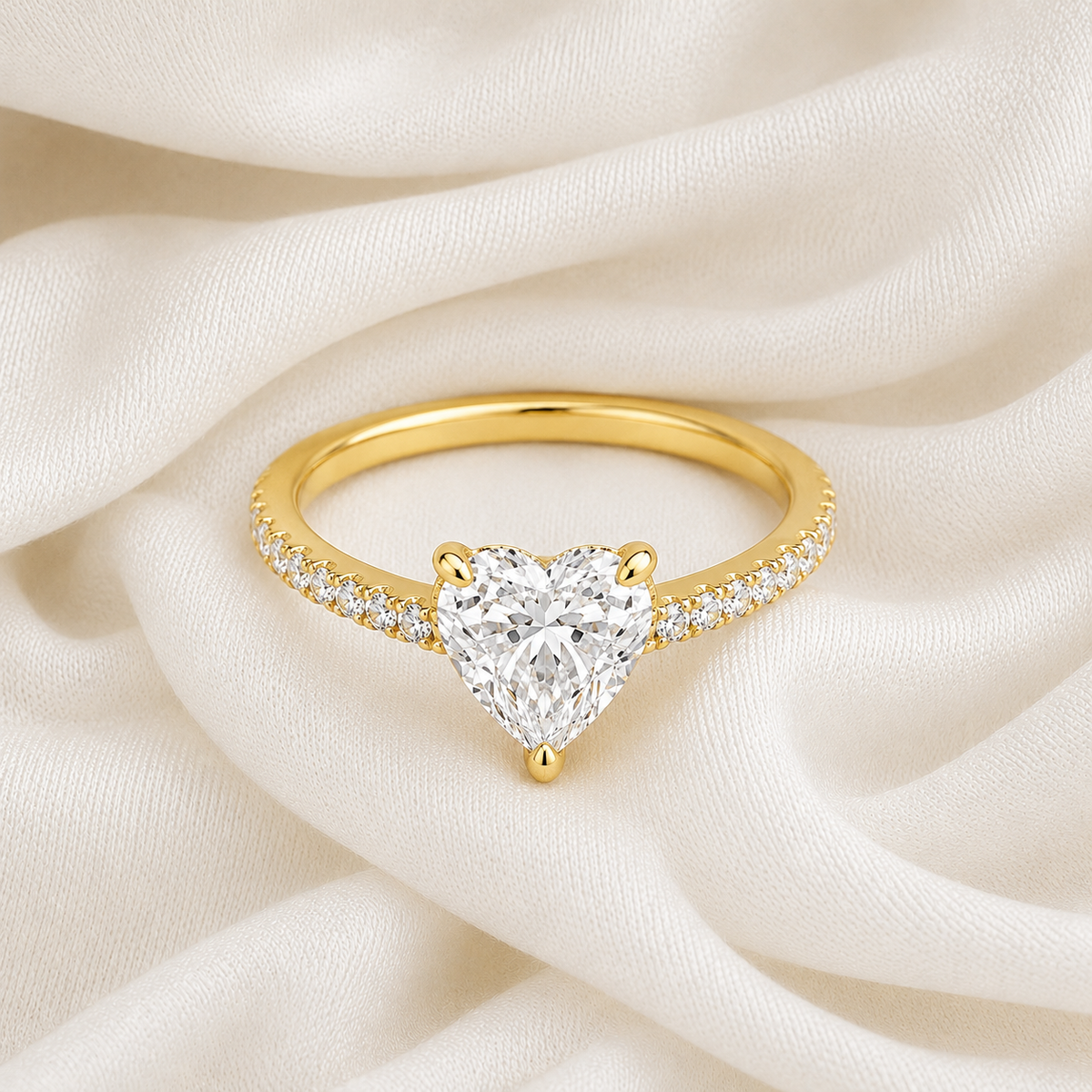 Heart Diamond Pavé Engagement Ring | IGI Certified Lab-Grown | 1–5 CT | 14K & 18K Gold, Platinum