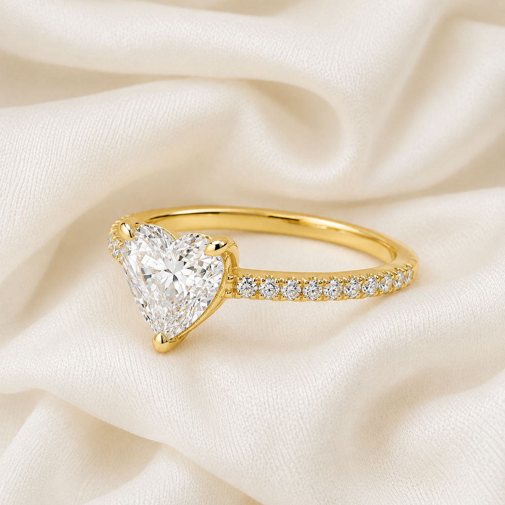 Heart Diamond Pavé Engagement Ring | IGI Certified Lab-Grown | 1–5 CT | 14K & 18K Gold, Platinum