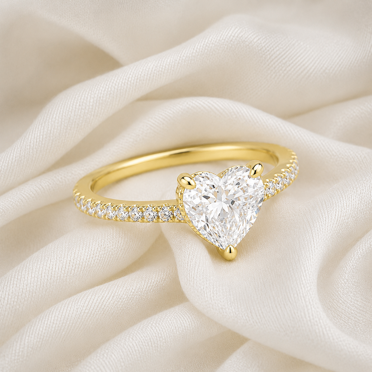 Heart Diamond Pavé Engagement Ring | IGI Certified Lab-Grown | 1–5 CT | 14K & 18K Gold, Platinum
